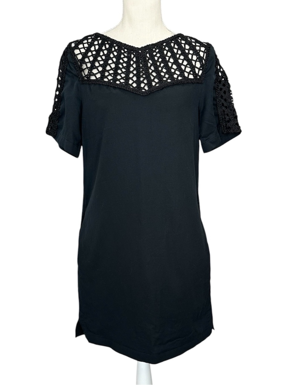 Maeve Anthropologie Battenburg Shift Mini Dress Black Crochet Lace Womens XSmall